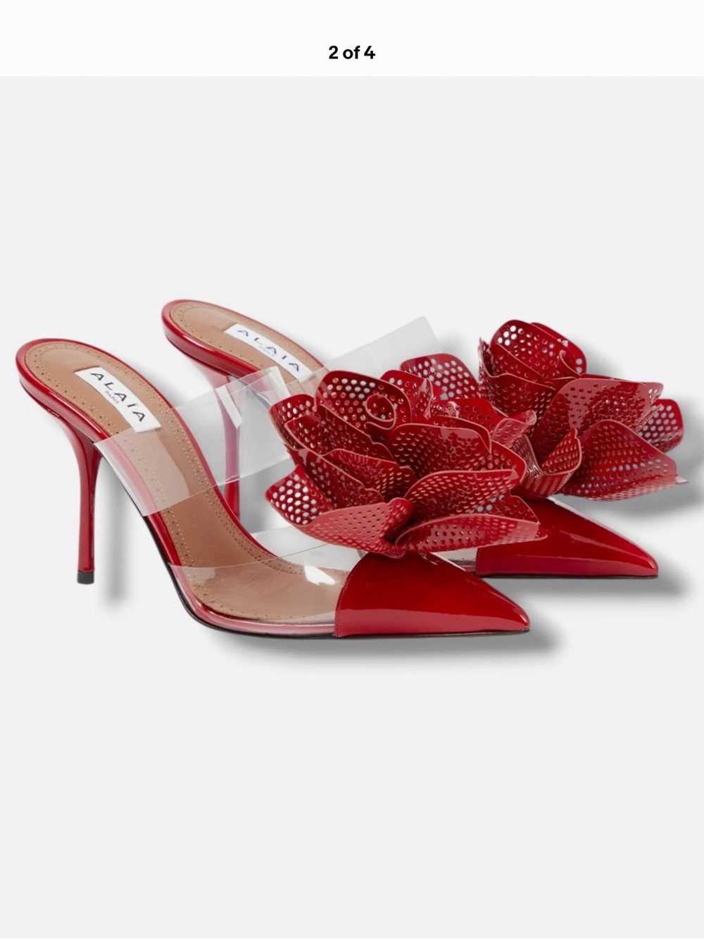 Alaïa Red Patent Leather Floral Appliqué Pointed-Toe Mules